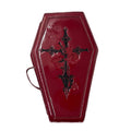 RRISETAG Goth Makeup Bag PU Leather Coffin Bag Retro Gothic Makeup Pouch Punk Handbag Red Cosmetic Bag Stylish Goth Bag for Halloween Parties and Everyday Use (Coffin bag)
